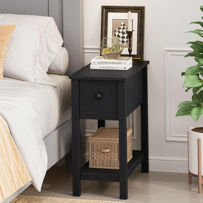 Nightstand, End Table With 1 Storage Drawer And 1 Shelf For Living Room