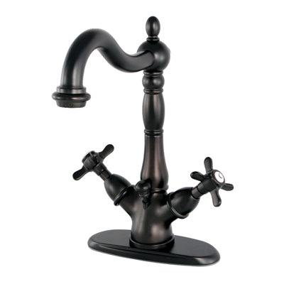 Kingston Brass Essex Two-Handle 1-or-3 Hole Deck Mount Bathroom Faucet with Brass Pop-Up