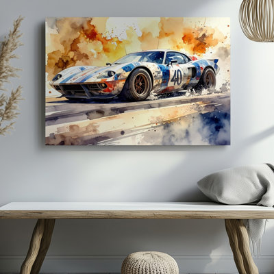 Canvas Vintage Ford Gt40 Watercolor Dynamic Endurance Race Car Art Wall Art Ready To Hang Gallery Wrapped Home Decor Modern Design