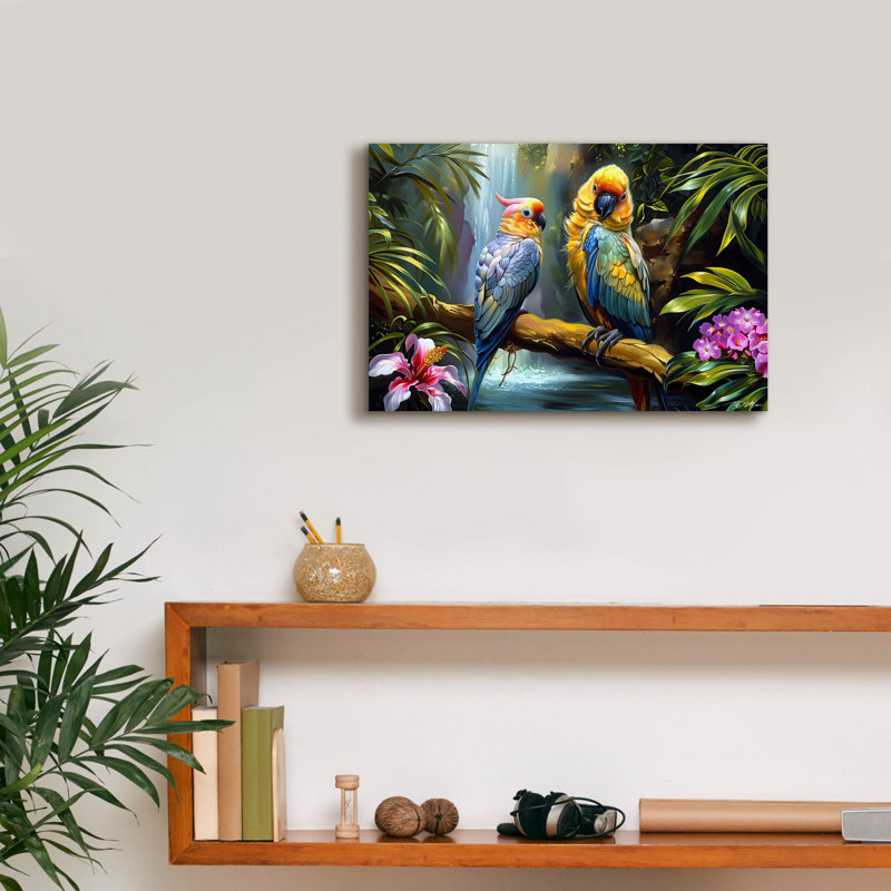 «Bay Of Home ™», art mural sur toile «pair of Parrots» par Momart, H 12 po x l 18 po x P 0,75 po