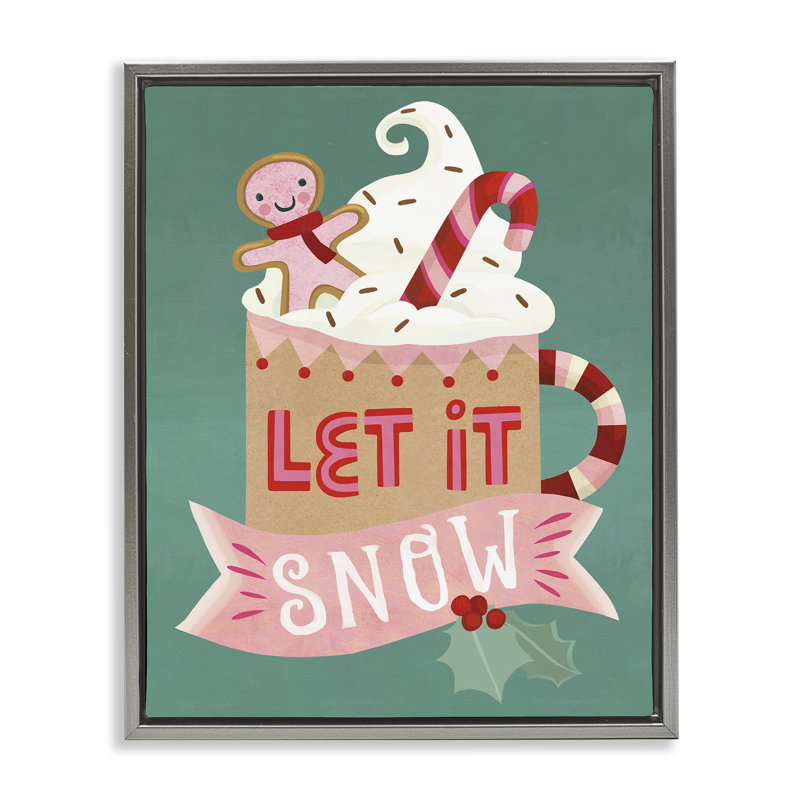 «Let It Snow Winter Cocoa», art mural encadré sur toile flottante, design par Laura Watson, Cadre flottant gris lustré