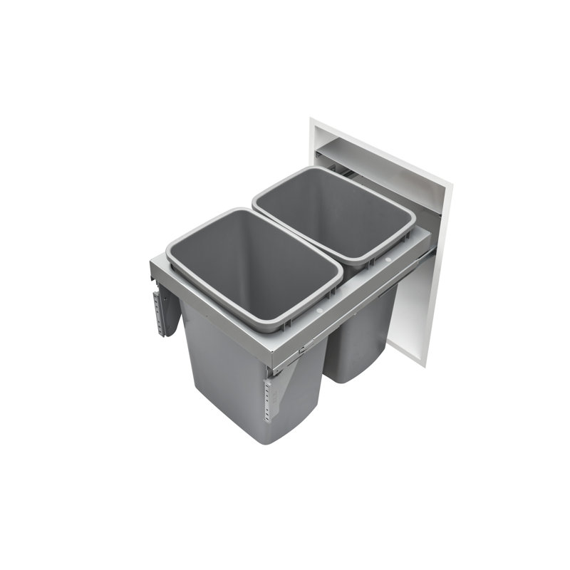 Steel Top Mount Waste and Recycle Center Pullout w/ Double Metallic Silver 50 qt. Containers and Soft-Close for 18" Full-Access Full-Height Base