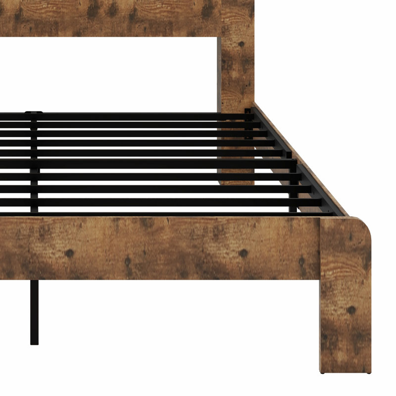 Structure de lit plateforme en bois avec tête de lit à DEL et USB