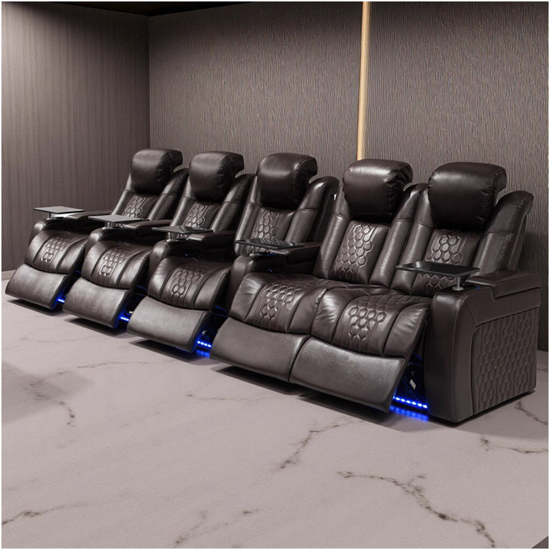 Fauteuil inclinable électrique 155,5 po avec 5 fibres Nappa, relaxation entièrement réglable, charge intelligente, éclairage à DEL RVB dynamique, CAFÉ