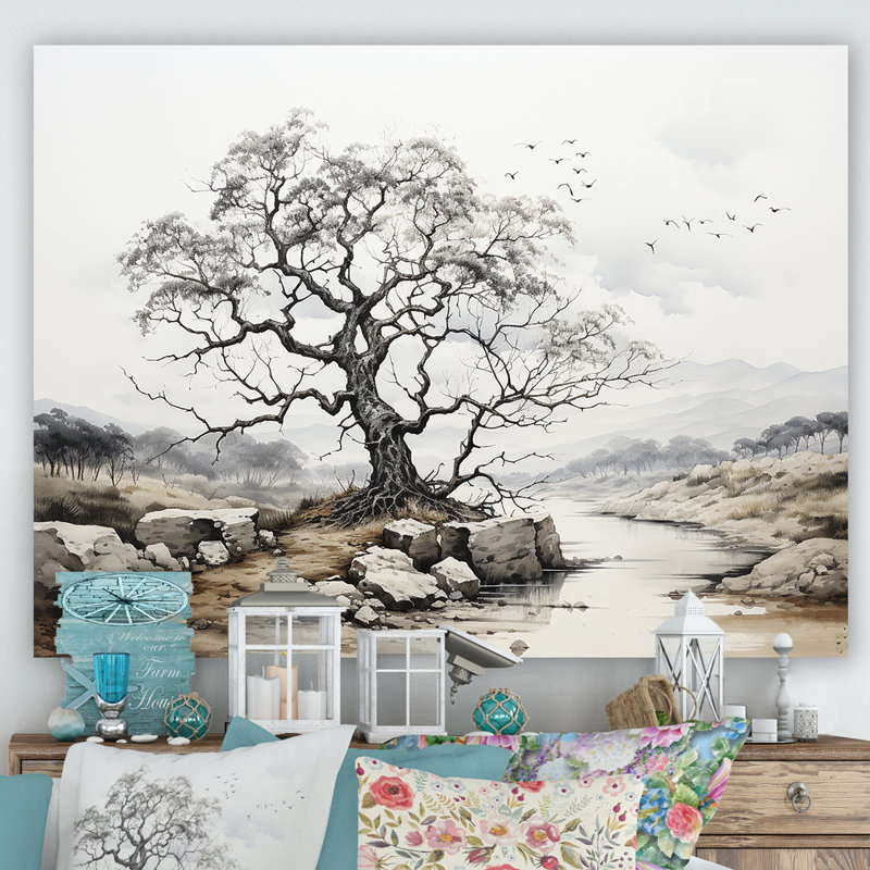 Chêne dans une palette monochromatique I sur toile, Toile tendue, H 16 po x l 32 po x P 1 po