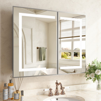 LED Lighted Bathroom Medicine Cabinet with Mirror, Recessed or Surface Mount, 3-Color Dimmable Light, 3 Adjustable Shelves, Soft-Close
