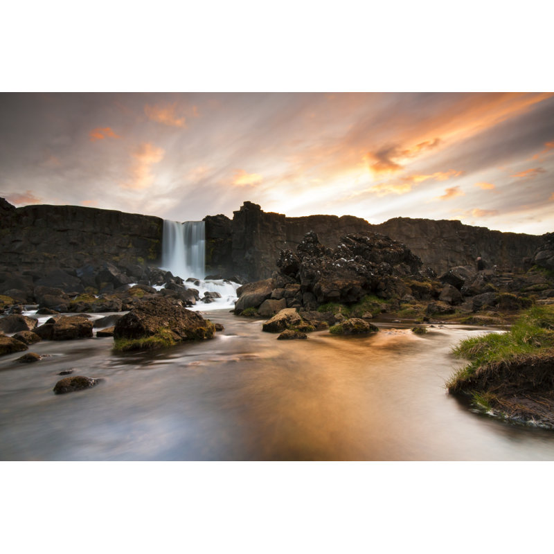 Oxararfoss Waterfall - Wrapped Canvas Print, 30cm H x 46cm W x 3.8cm D