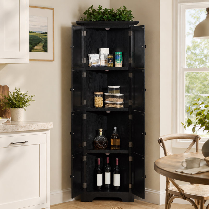 72" Corner Cabinet Kitchen Pantry Storage with 8 Doors, Black