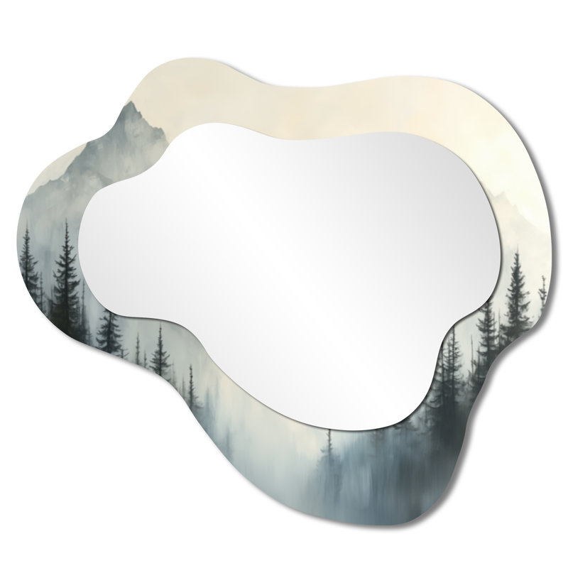 Misty Mountain Morning I - Landscape Mountains Irregular Asymmetrical Mirror, Traditional Wall Mirror, Printed on Metal
