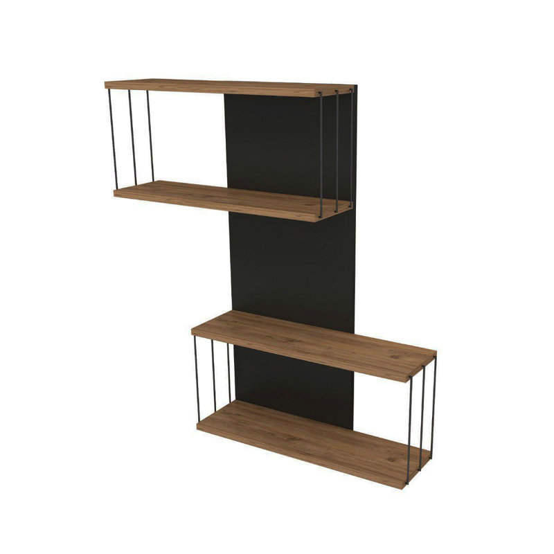 Modern Wall Shelf, Anthracite & Oak, 25.6 x 37.8 x 7.5 inches | 100% Melamine Coated Particle Board, Thickness: 0.7 inches | Numerous Shelves for Storage, Wall-Mounted Design, Stylish Industrial Concept