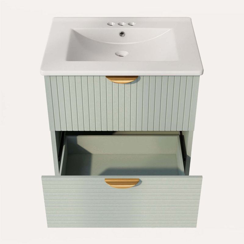 24" Wall-Mounted Bathroom Vanity With 2 Drawers, Green