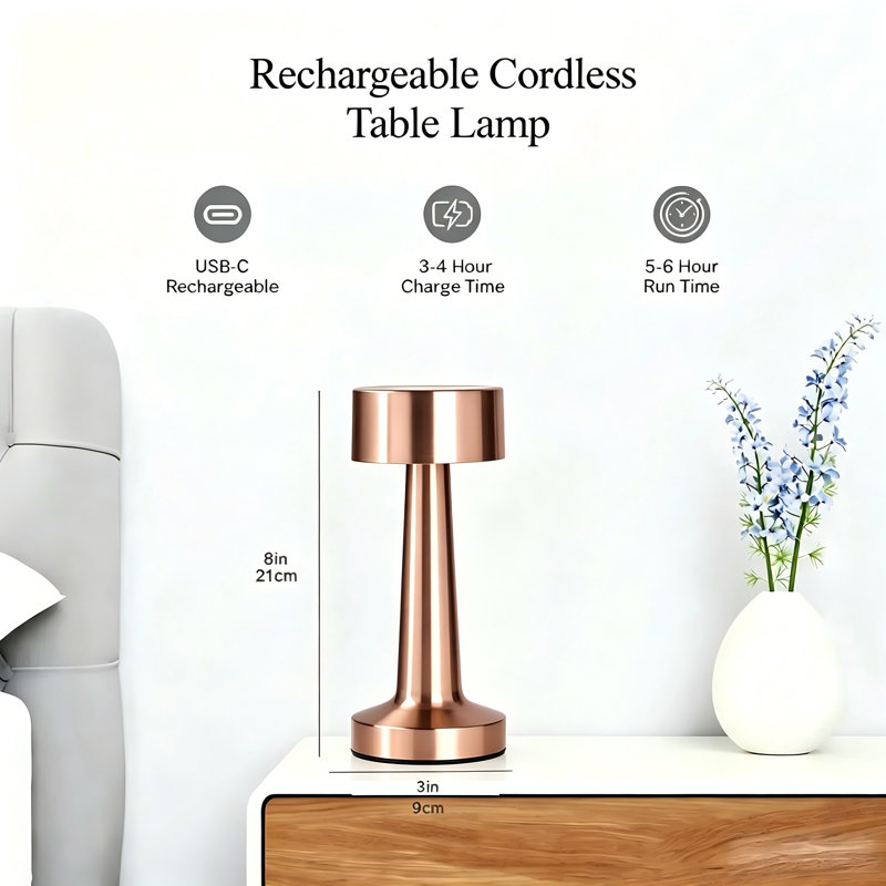 Chelsea Cordless Led Table Lamp, Rose Gold