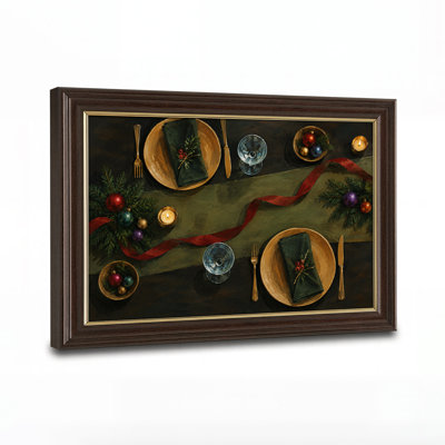 Décoration de table des fêtes avec chemin de table vert et toile de Noël rouge