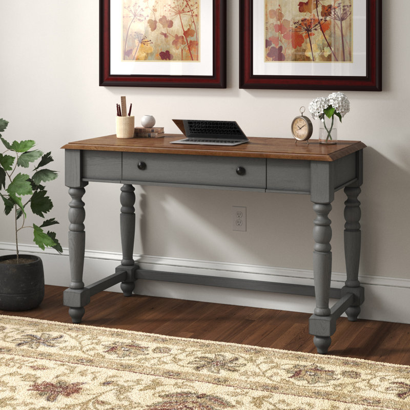 Bureau en bois massif Avarie avec prises intégrées, Gris antique