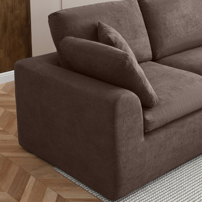 Canapé d'angle Cloud 111" pour salon, canapé en L sans structure avec pouf, canapé d'angle modulaire 3 places, brun