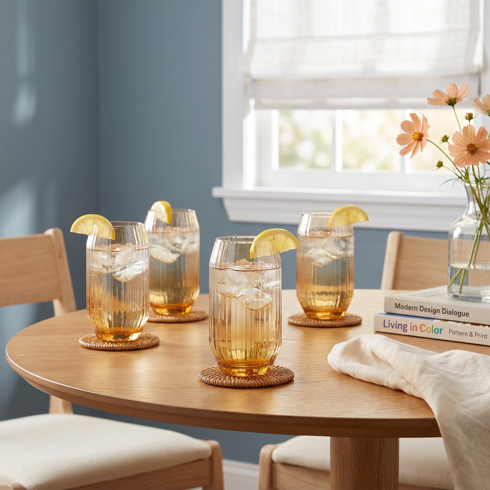 Ribbed Highball Glass, Textured Ginger Gold