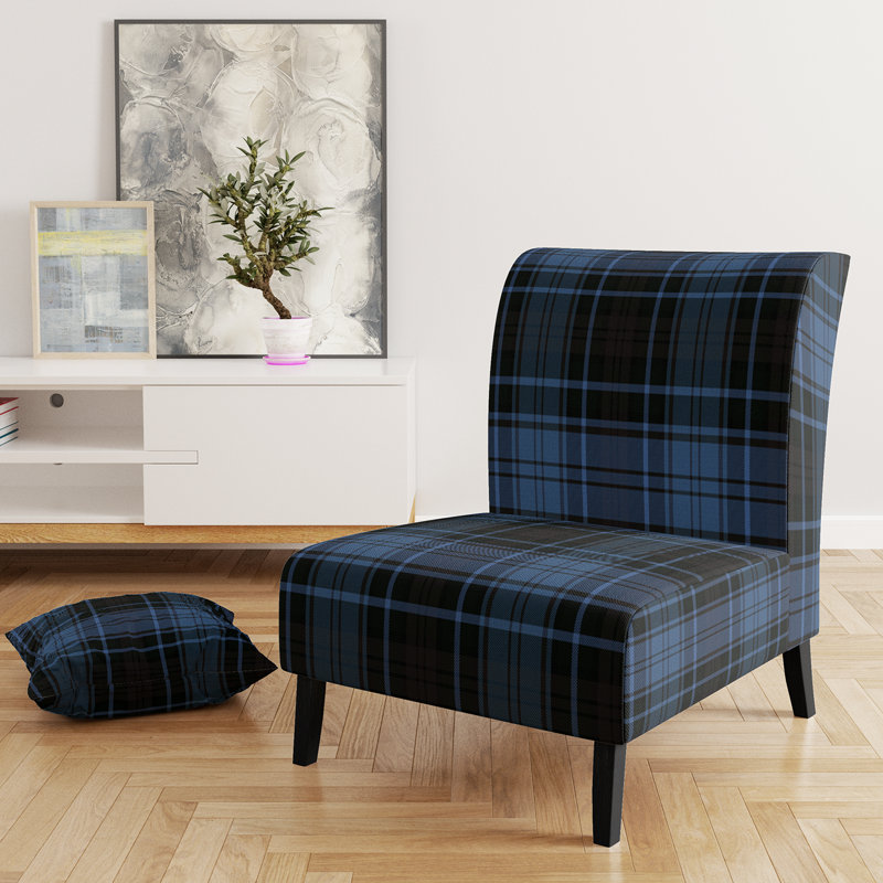 Fauteuil de chambre rembourré à motif tartan à carreaux vert et orange, Bleu / Noir