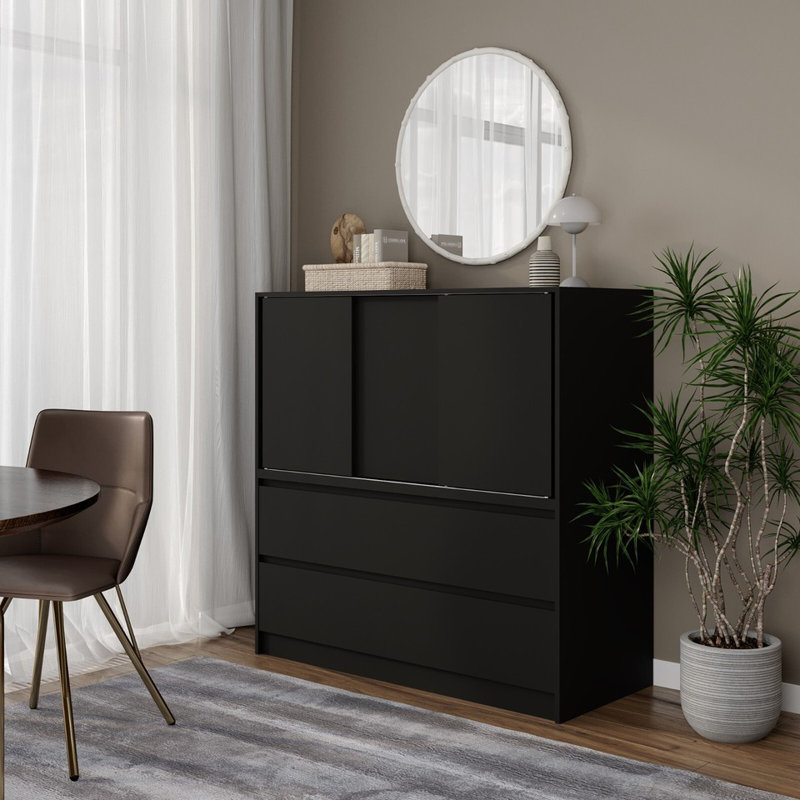 Solid Wood Rectangle Accent Cabinet, Black