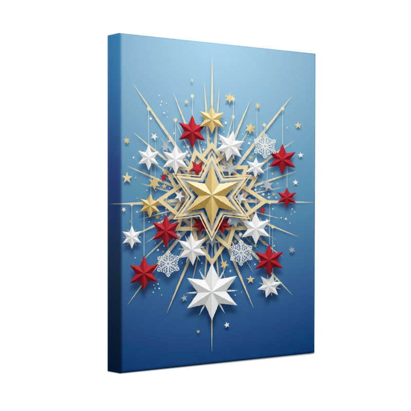 Christmas Golden Star Red White Snowflake Pattern, 30" H x 20" W