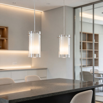 Luminaire suspendu pour îlot de cuisine 1 lumière, hauteur réglable, plafond plat incliné, verre transparent moderne, E26 câblé