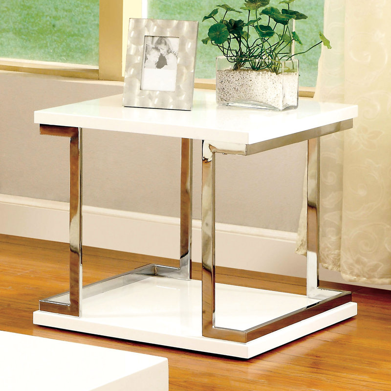 Table de bout moderne blanche avec structure et espace de rangement ouvert