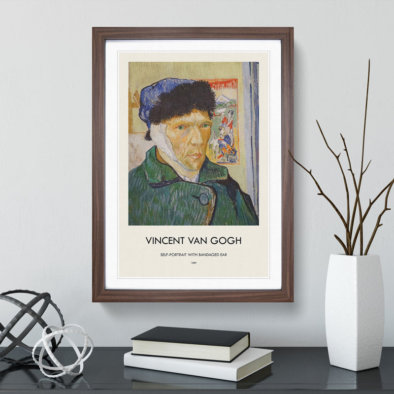 Self Portrait with Bandage by Vincent Van Gogh - Picture Frame Painting, Walnut, 36cm H x 27cm W x 2cm D
