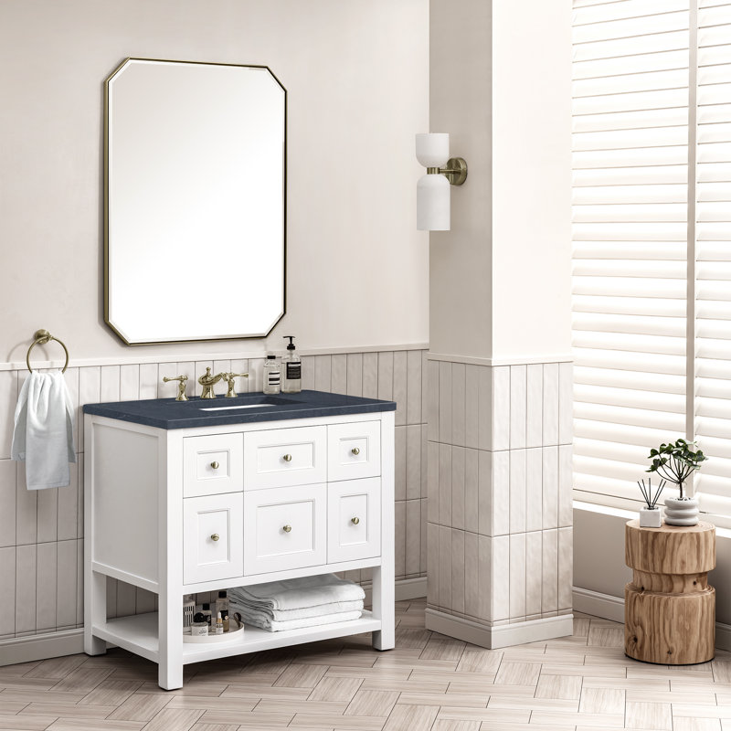 Breckenridge 36'' W Single Vanity, Bright White, Charcoal Soapstone, 8" Widespread