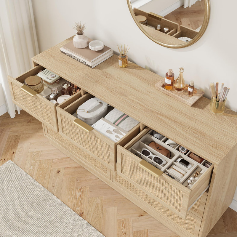 Commode et meuble télé 7 tiroirs Natural, Jaune