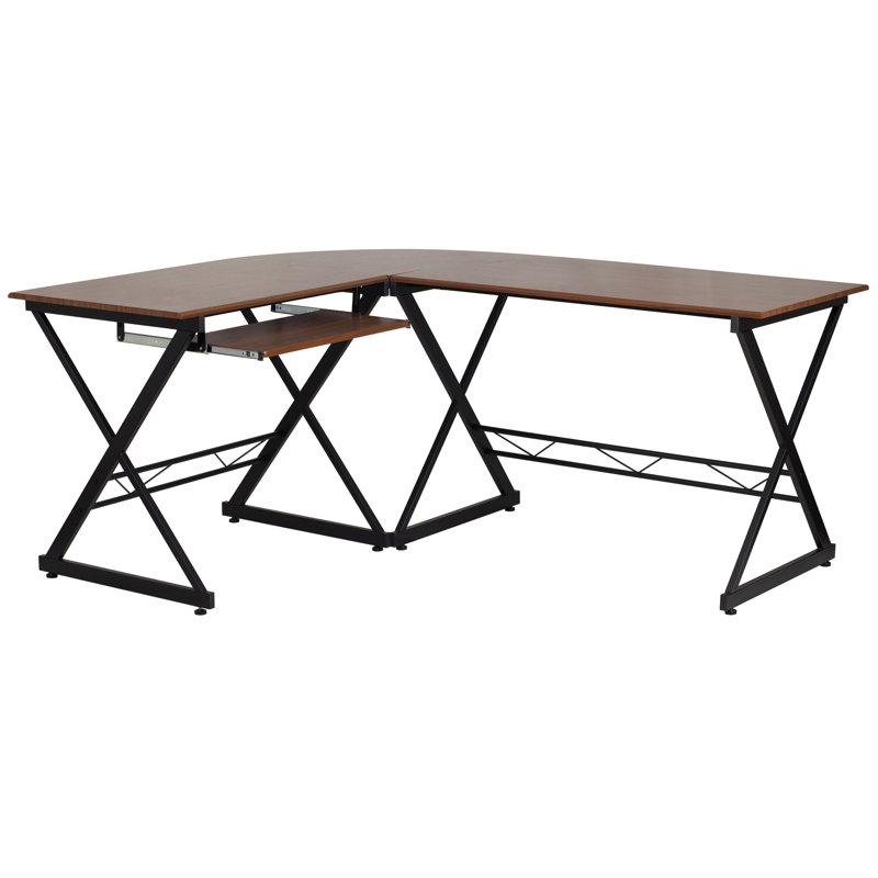 Hutsonville Teakwood Laminate L-Shape Computer Desk with Pull-Out Keyboard Tray