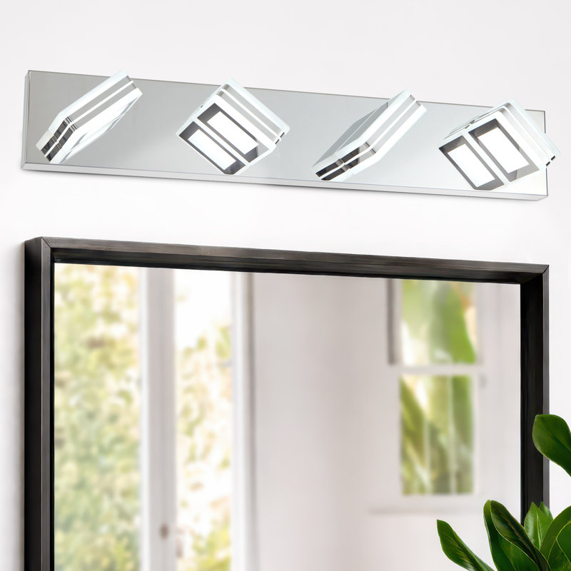 Luminaire de salle de bain moderne à 4 lumières à DEL à intensité variable avec tête rotative à 360 ° en acrylique pour salle de bain et salon