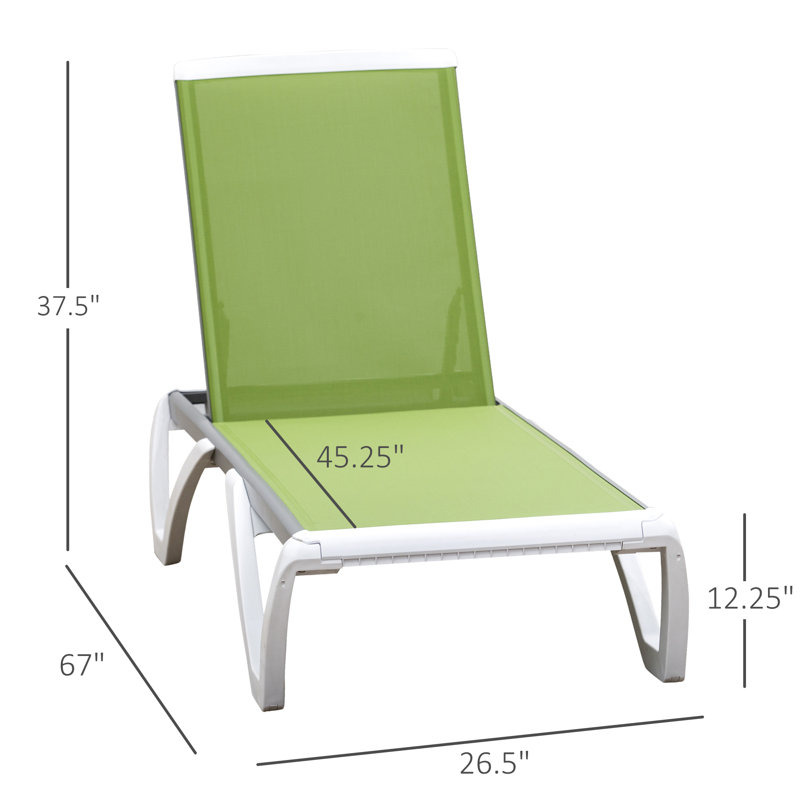 Chaise longue simple inclinable avec coussins 67 po Barthelemy, Vert / acier