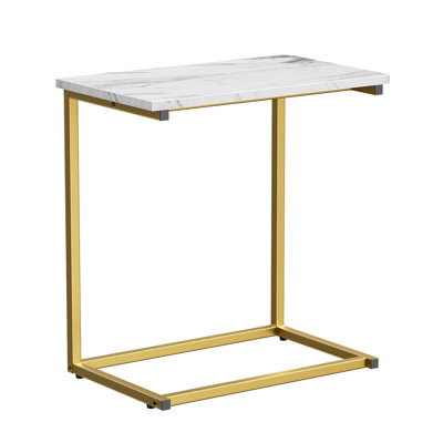 27”H C-shaped Wood End Table with Metal Leg for Sofa, Bedside