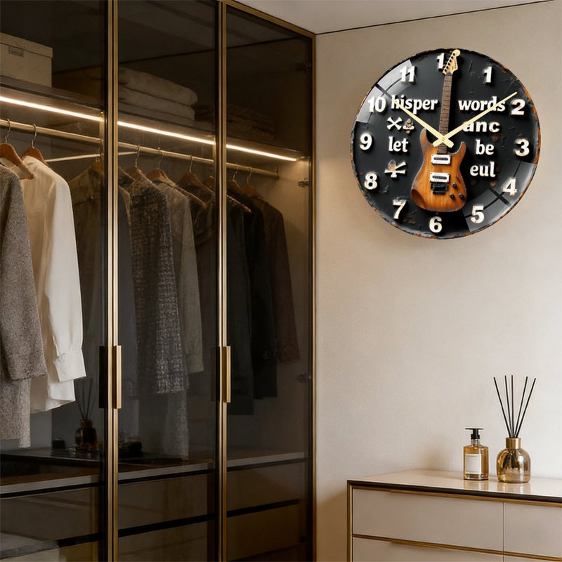 Horloge de guitare avec mots et chiffres - horloge murale 24 po