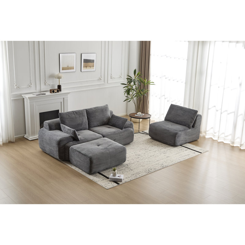 Mousse à mémoire de forme haute résilience, velours côtelé gris, sectionnel, compatible avec les animaux domestiques, densité, aucun assemblage requis pour le rembourrage des chambres d'amis.