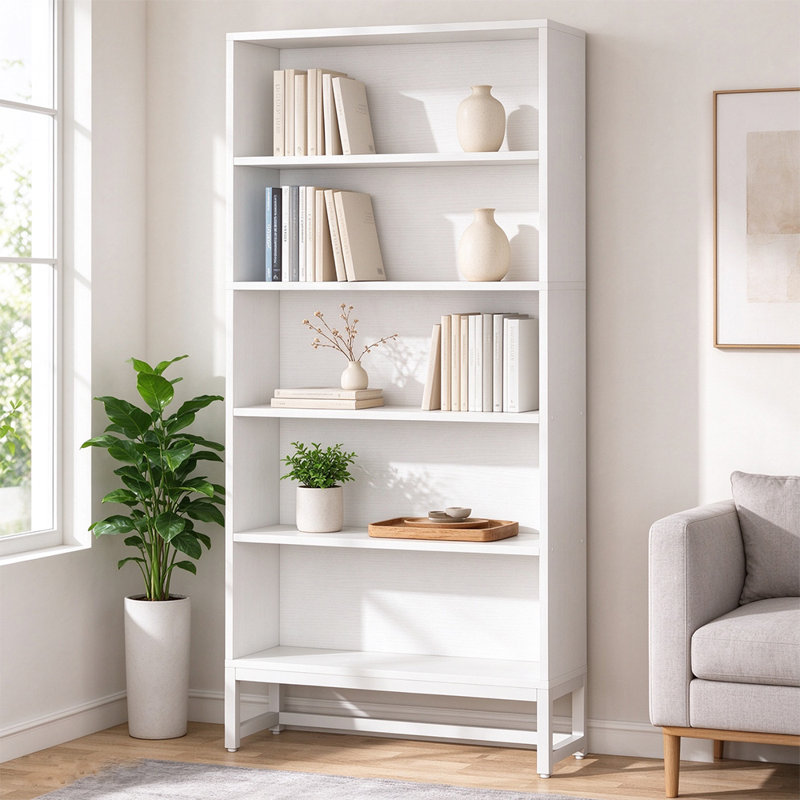 Heavy Duty 5-Tier Freestanding Bookshelf with Anti-Tip Device, Tall Storage Shelving Unit for Living Room, Bedroom & Office