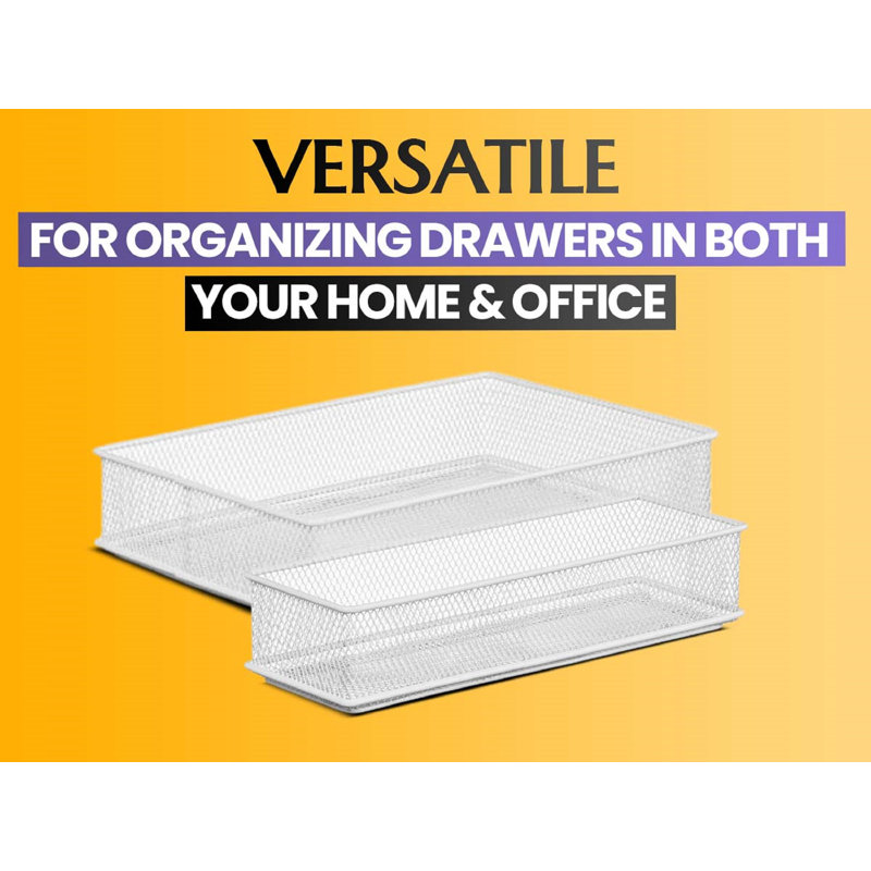Rebrilliant White Mesh Desk Drawer Organizer Tray For Home And Office - Multipurpose Storage Holder, 2" H x 8" W x 12" D