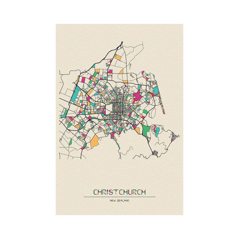 Christchurch, New Zealand Map by Ayse Deniz Akerman - Wrapped Canvas Print, 101.6 cm H x 66.04 cm W x 1.91 cm D