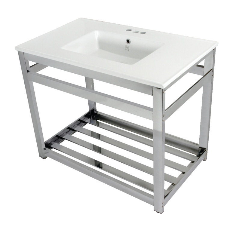 Quadras Ceramic Rectangular Console Bathroom Sink with Overflow