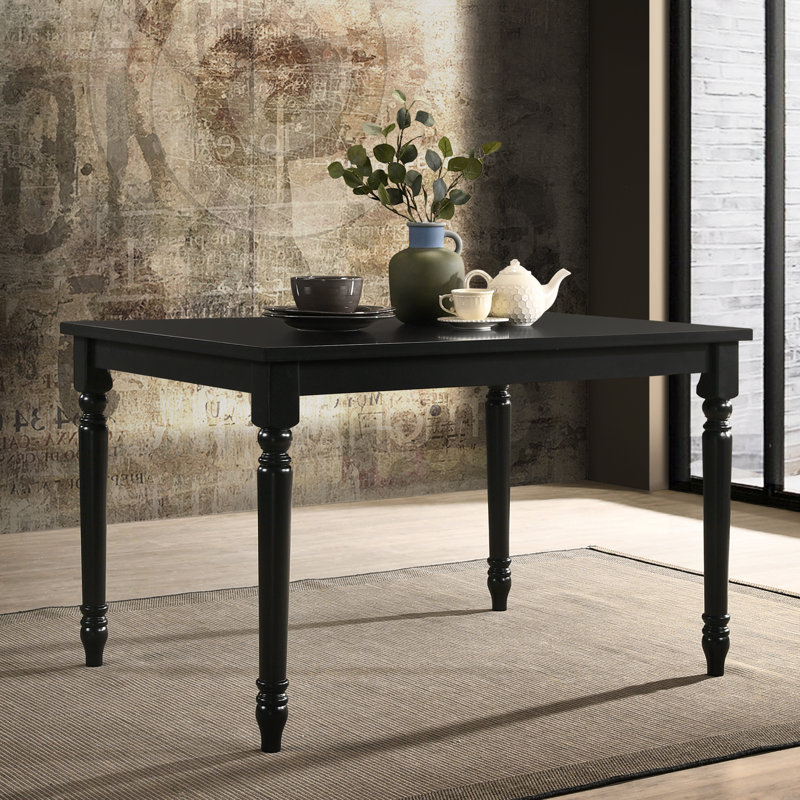 Table de salle à manger élégante noire de 30 pouces avec durabilité en bois massif, Noir
