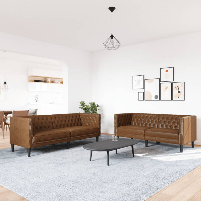  Ensemble de canapé Chesterfield brun
