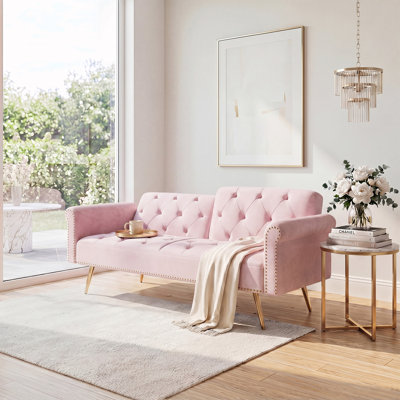Upholstered Nailhead Trim Convertible Sofa with Pillows