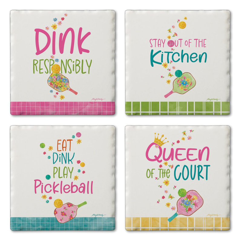 Pickleball Queen 4-Pack Assorted Tumbled Tile Coasters
