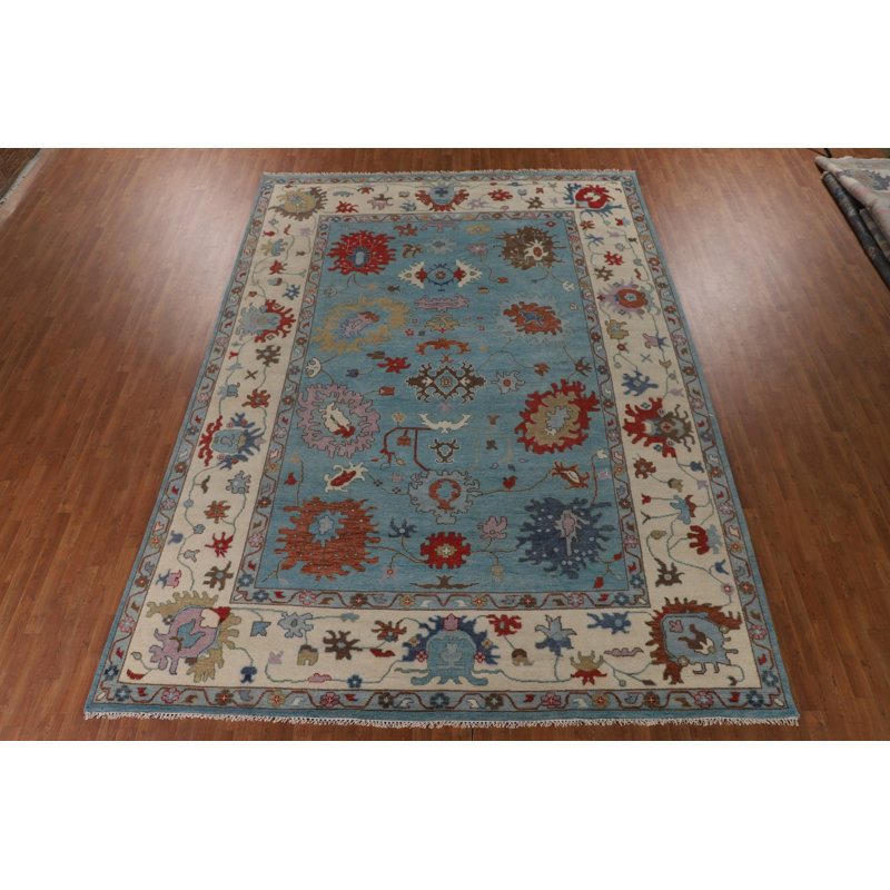 Tapis oriental floral Oushak bleu clair clair 10 x 14