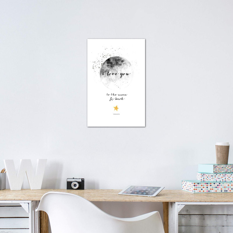 «Moon and Back» par Mercedes Lopez Charro - reproduction d'art textuel, H 26 po x l 18 po x 1,5 po, Toile tendue