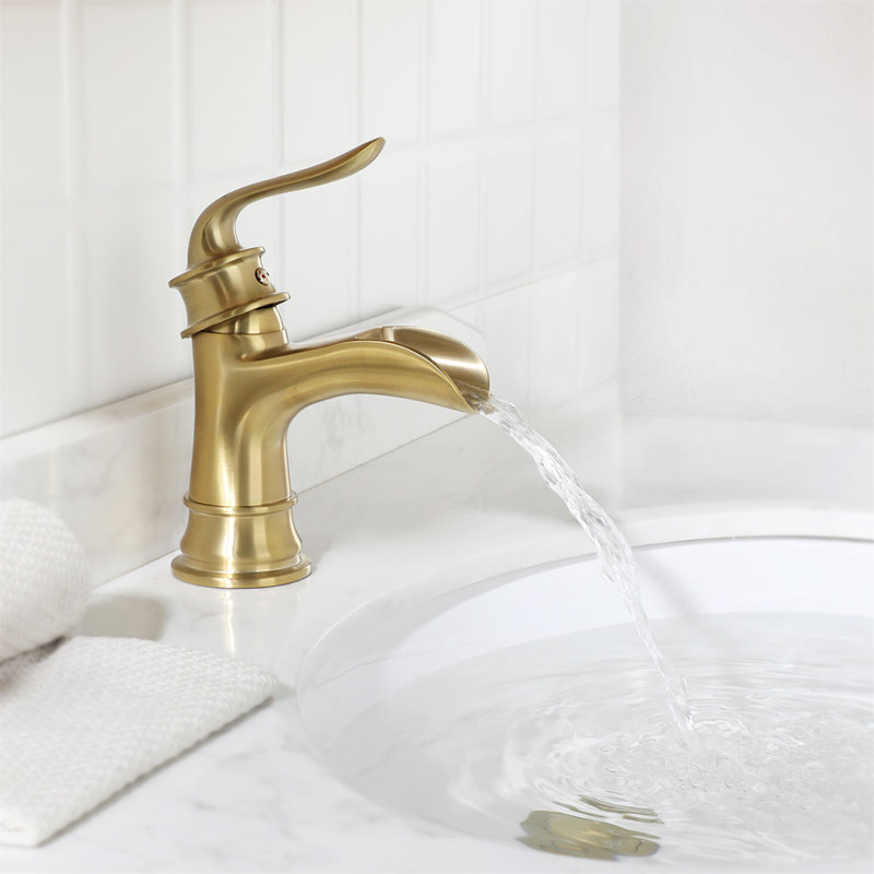 Single Hole Bathroom Faucet with Drain Assembly, Brushed Gold