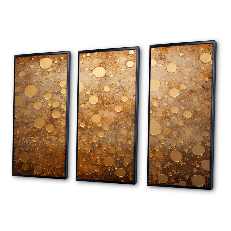 Gold Perlages Pulse - ensemble d'art mural abstrait, Cadre flottant noir, H 40 po x l 60 po x P 1 po