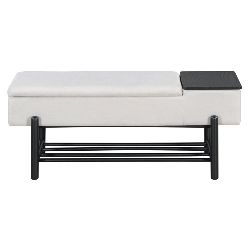 Banc de rangement rembourré 47,2 po avec 4 paires de tablettes à chaussures et compartiment de rangement (pieds noirs), Noir