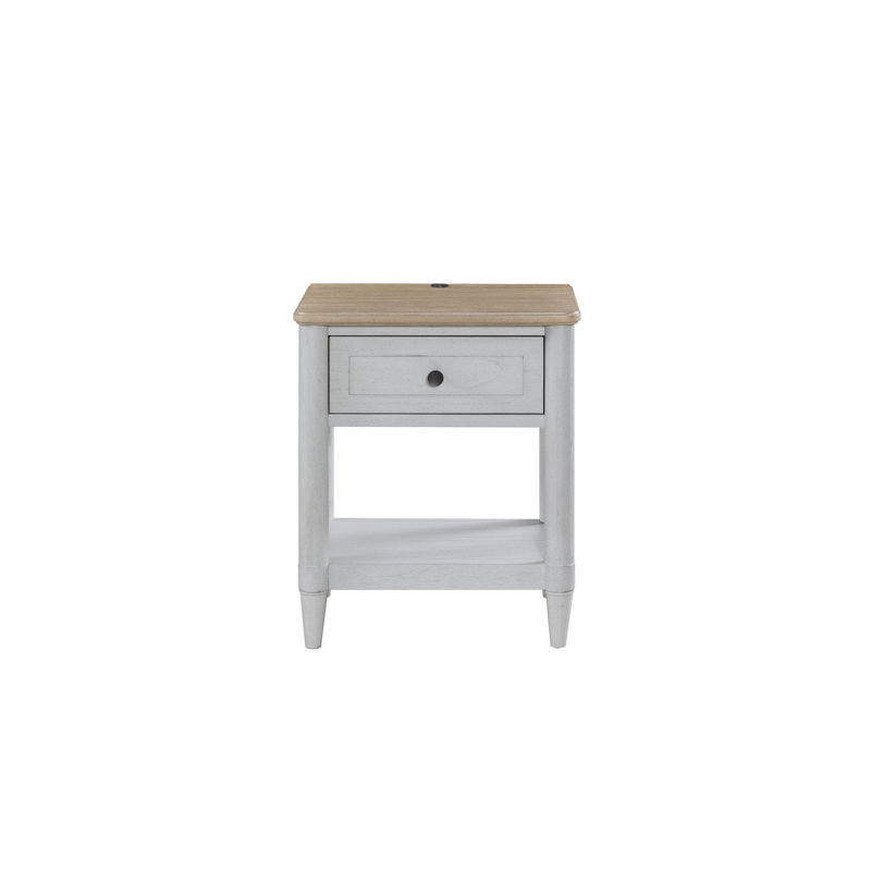 Table de chevet 22 pouces, table de chevet décontractée pour adolescent, table de chevet compacte en bois avec tiroir et port USB