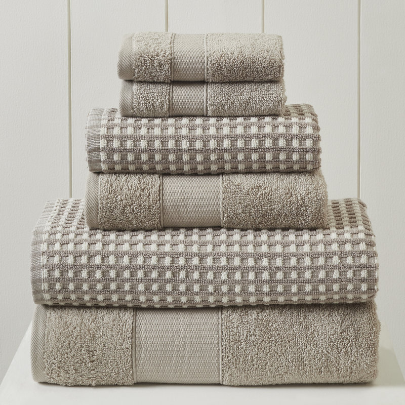 Modern Threads Drucilla 6-Piece 100% Combed Cotton Yarn Dyed Cobblestone Jacquard Towel Set, Flax