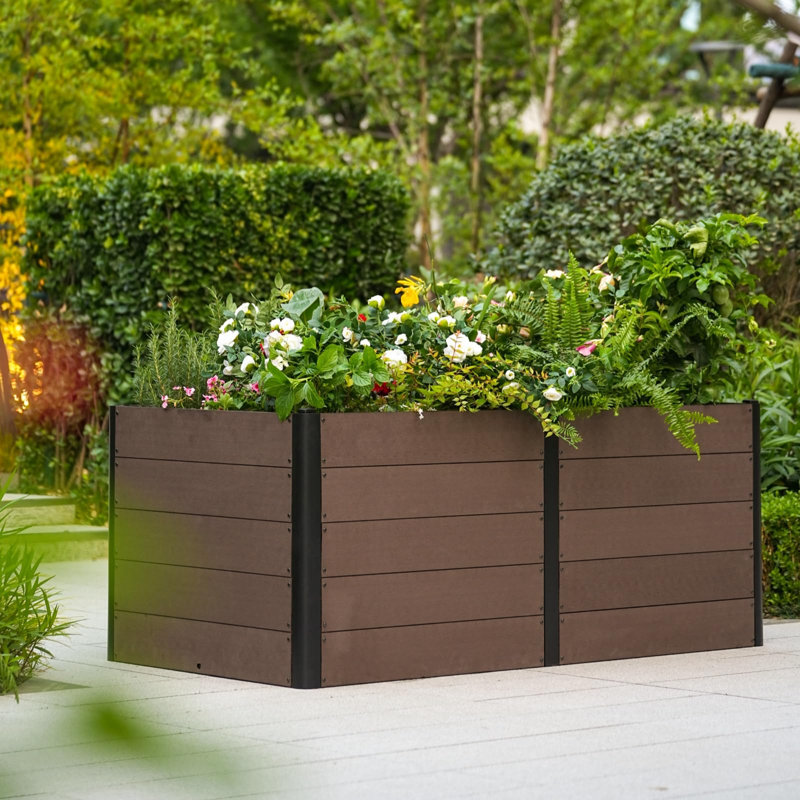  Lit de jardin surélevé d'aspect bois - jardinière 124 x 64 x 75 cm - composite Durablee, peu encombrant, facile à assembler, fond ouvert - idéal pour les légumes, les herbes, les fleurs - sans fond